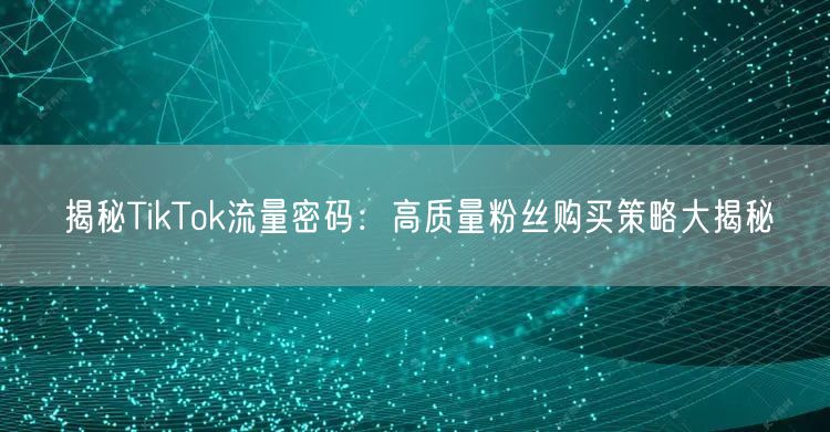 揭秘TikTok流量密码：高质量粉丝购买策略大揭秘