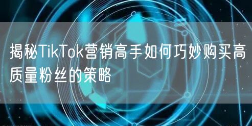 揭秘TikTok营销高手如何巧妙购买高质量粉丝的策略